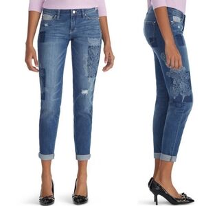 WHBM girlfriend skinny patchwork jeans